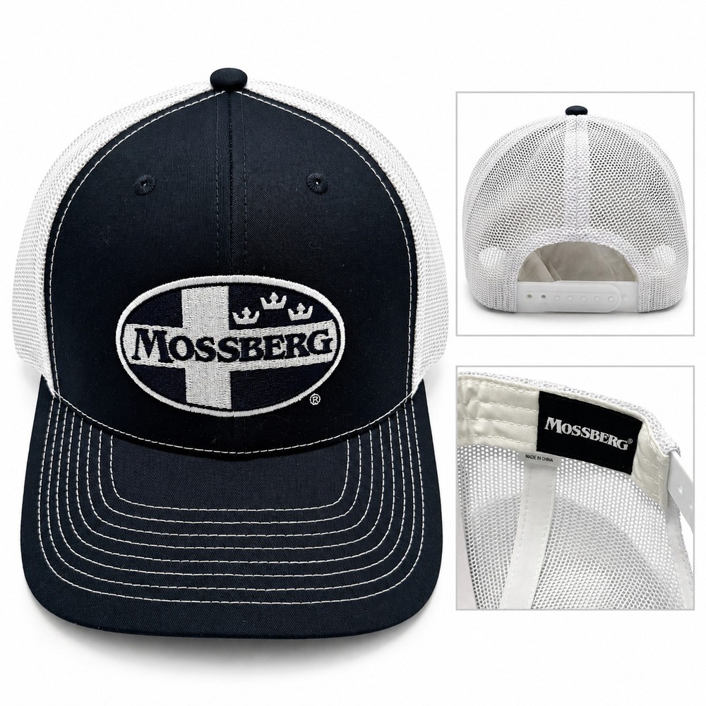 Mossberg Trucker Hat Mens OSFA Embroidered Logo Navy Blue White Snapback NWOT